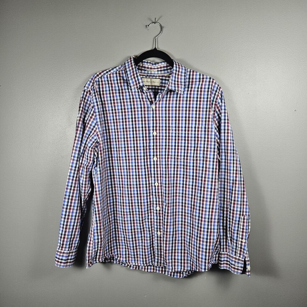 Hawker Rye Shirt Button Down Regular Fit Stretch Blue Red Long Sleeve Mens Large